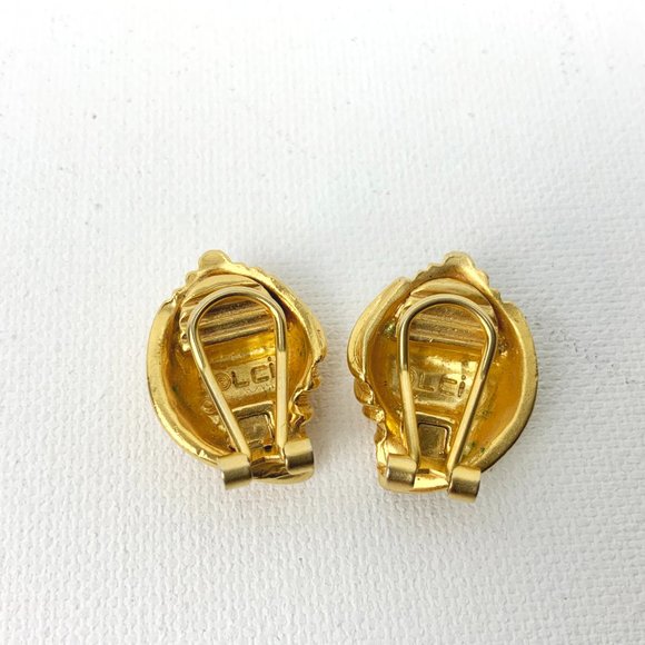 Vintage Liz Claiborne Brushed Gold Shells Clip On Earrings - Picture 14 of 16